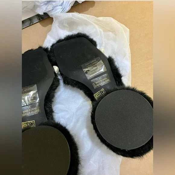 Jeffrey Campbell Black Pearl Embellished Fur Sandals - Picture 3 of 3